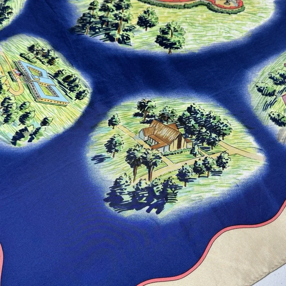 Moose International Silk Scarf Map Print Novelty Island‎ Scene Retro Collector